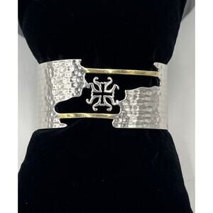 Rustic Cuff RC Logo Cutout Textured Silver Smooth Gold Bangle Open Cuff